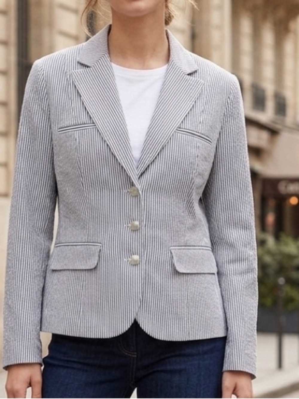 Sandra Angelozzi Striped Cotton Blazer